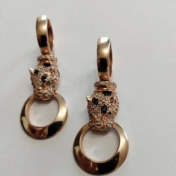 Effy 14k Rose Gold Panther Diamonds Earrings 1.75 TWC Diamond - Picture 5 of 15